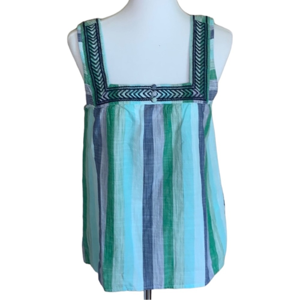 NEW Lucky Brand Striped Square Neck Embroidered Sleeveless Tank size Small
